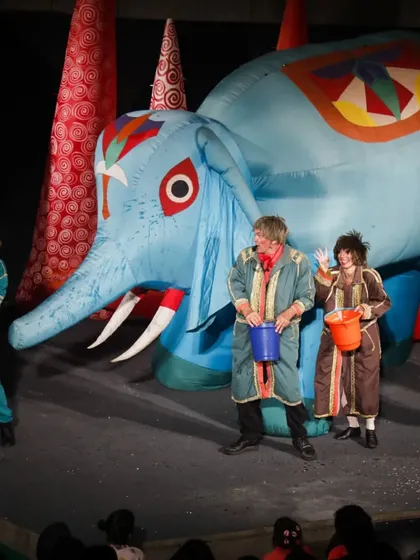 A giant inflatable elephant from Brazil's 'Air Giants Circus' delights the crowd. Our festival is a place for spectacle and wonder, featuring larger than life puppets that have to be seen to be believed.