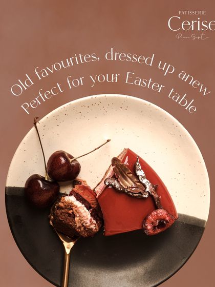 Old favourites, dressed up anew. A slice of the Forêt Noire, with its dramatic red glaze and rich chocolate sponge.