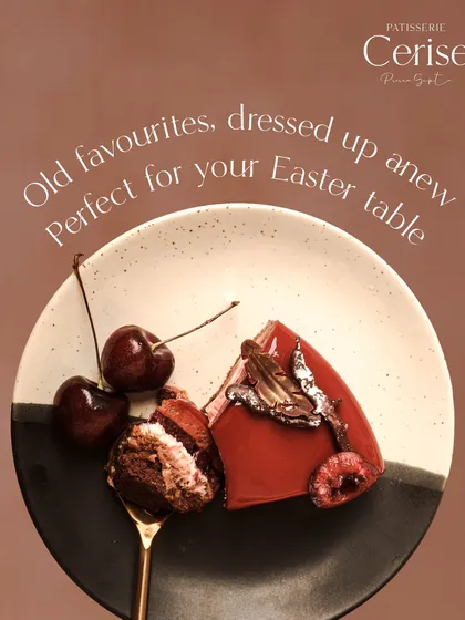 Old favourites, dressed up anew. A slice of the Forêt Noire, with its dramatic red glaze and rich chocolate sponge.