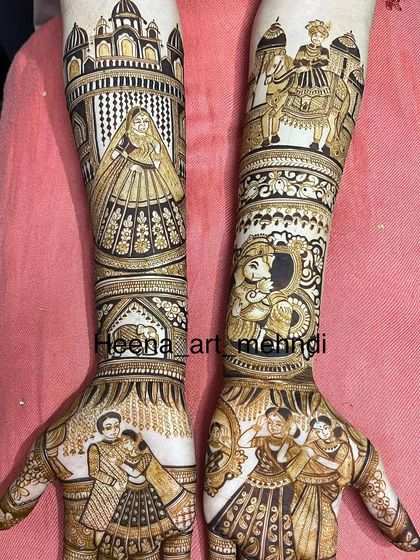 An epic bridal story with multiple scenes, including the bride in her doli, a baraat procession, and couple portraits.