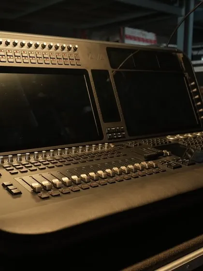 A full view of the Avolites D9 console in its case, ready for deployment to any major film set or event.
