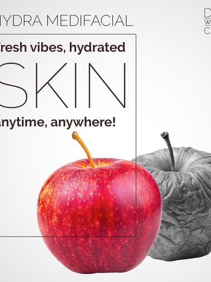 A visual metaphor for our Hydra Medifacial. Just as an apple needs water to stay fresh, your skin needs hydration to maintain its vibrant, youthful glow.