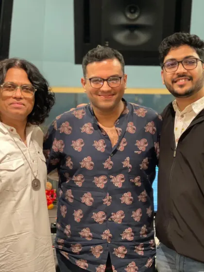 A photo from a recent session at the prestigious Yash Raj Studios, collaborating with composer Vishal Khurana and sound engineer Sagar Sathey.