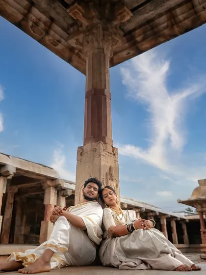 We can weave your culture and heritage into your pre-wedding story. This session at a historic temple combines traditional attire with a serene, architectural backdrop for a portrait that is both regal and deeply personal.