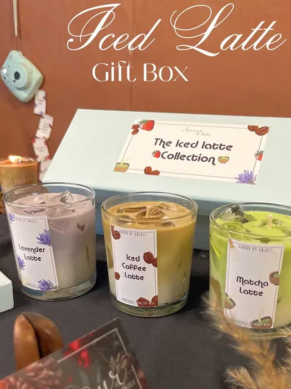 The complete Iced Latte Gift Box, featuring a trio of my most popular latte candles: Iced Coffee, Matcha, and Lavender. It’s a treat for the senses.