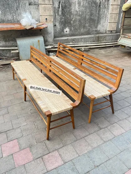 Another view of the woven benches.