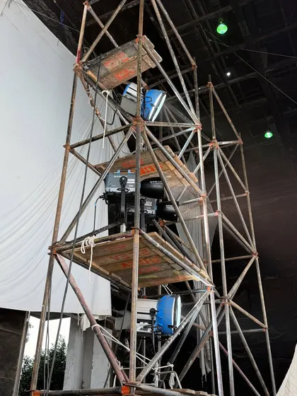 Another angle of the lighting rig for the Big Boss promo, showing how we stack multiple high-power fixtures to achieve the required intensity and coverage.