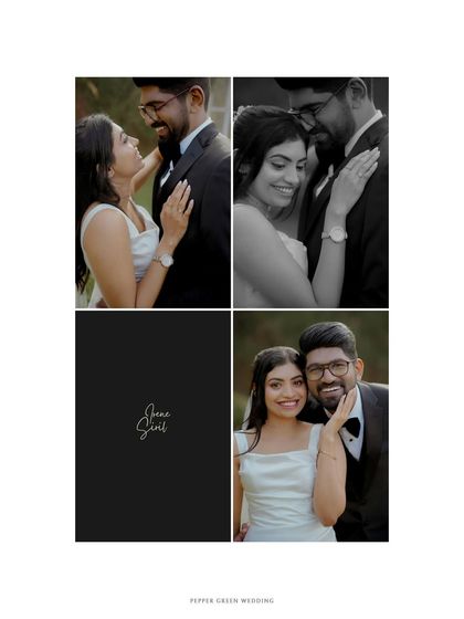 A collection of portraits capturing the joy and love of the newly married couple, with a custom signature design.