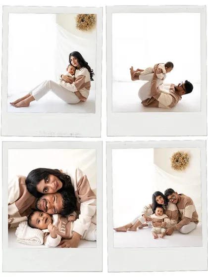 A collage of moments from a minimalist family session. These are great for showing the variety of playful and tender shots we can get, all with a clean and timeless feel.