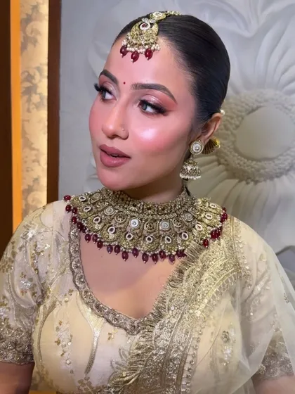 A timeless glam look created during our Masterclass in Amritsar. This is perfect for the modern bride who wants elegance with a touch of trend.