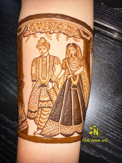 A fully detailed Phera ceremony design, framed under an ornate mandap. The texture in the bride's lehenga and the groom's sherwani adds a realistic touch.