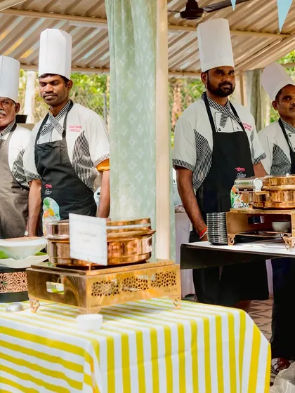 My team of talented chefs, in their smart uniforms and aprons, are ready to create magic on your plate. Their professionalism and dedication are key to delivering an unforgettable culinary experience at every event.