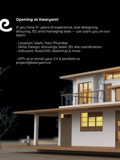 Kaaryam in Navi Mumbai is looking for an architect with 3+ years of experience in design, drawing, and site coordination.