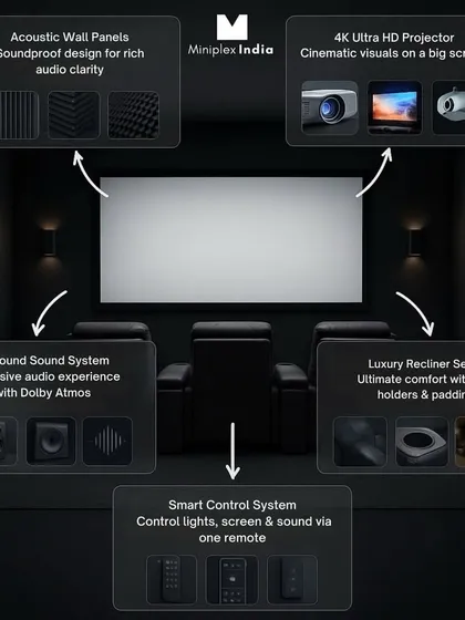 Here’s a breakdown of the key elements that make a true home theater. I integrate everything from 4K projectors and Dolby Atmos surround sound to custom acoustic panels and smart controls, ensuring every component works together for a flawless, high-quality experience.