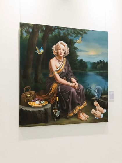 "Moonlight and Monroe" reframes Marilyn Monroe in a moment of quiet stillness, removed from spectacle. Draped in soft evening light, she exists somewhere between memory and myth.
