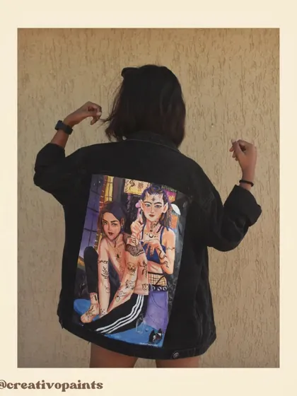 Your style is your canvas. I created this fully custom, hand-painted design on a denim jacket for a client, turning their favorite apparel into a piece of wearable art that's totally unique.