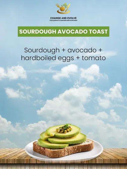 Sourdough avocado toast with hardboiled eggs is a great gut-friendly breakfast, providing fiber, healthy fats, and protein.