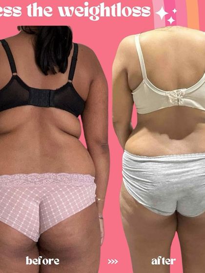 The back view of our "Guess the Weightloss" client. Notice the significant reduction in back fat and improved posture. This is the result of strength training and consistent nutrition.