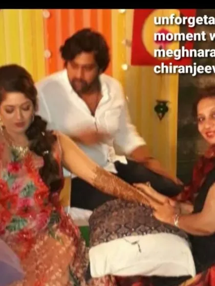 I was honored to do the mehendi for Sandalwood stars Meghnaraj and Chiranjeevi Sarja. It was an unforgettable moment to be part of their celebration.