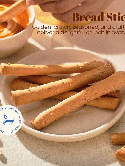 My crunchy, seasoned Bread Sticks, perfect for dipping or enjoying on their own, featured as part of my customizable hampers.