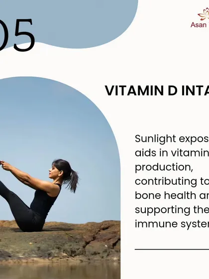 An infographic detailing how sunlight exposure during outdoor yoga aids in Vitamin D production, contributing to bone health.