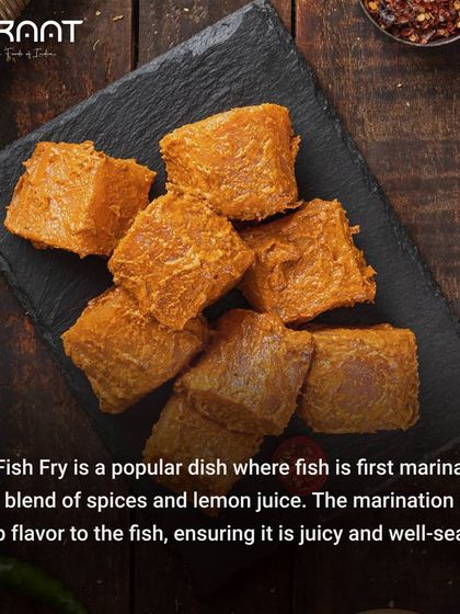 Our Rava Fish Fry starts with fish marinated in a blend of spices and lemon juice, ensuring it is juicy and well-seasoned.