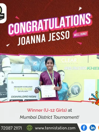 Congratulations to our rising star, Joanna Jesso, for winning the U-12 Girls category at the Mumbai District Tournament organized by TenniStation.