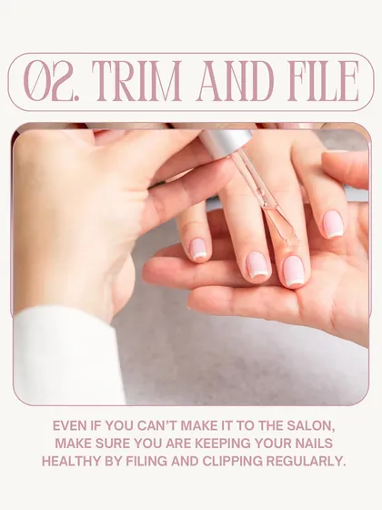 Regular trimming and filing are key to maintaining nail health and shape. This image, part of my nail care tips, emphasizes the importance of proper nail maintenance.