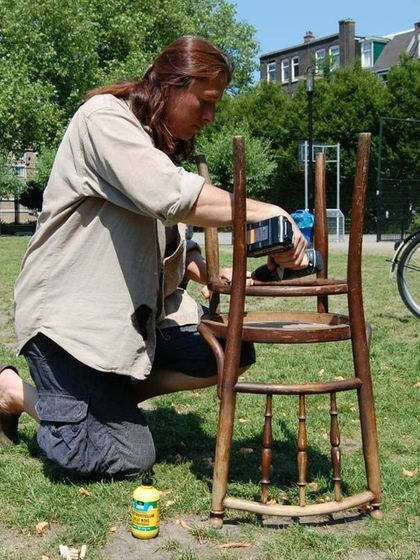 Another shot of our outdoor furniture repair session. It's a great way to learn basic carpentry skills in a relaxed, open environment.
