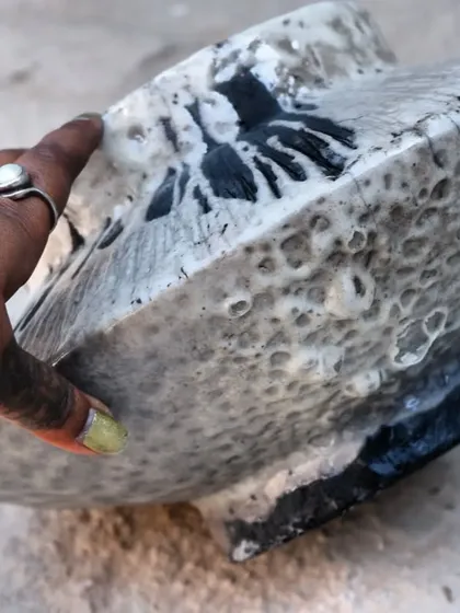 A closer look at the textures created by a combination of horsehair and a textured glaze. Each piece tells a unique story of its journey through fire.