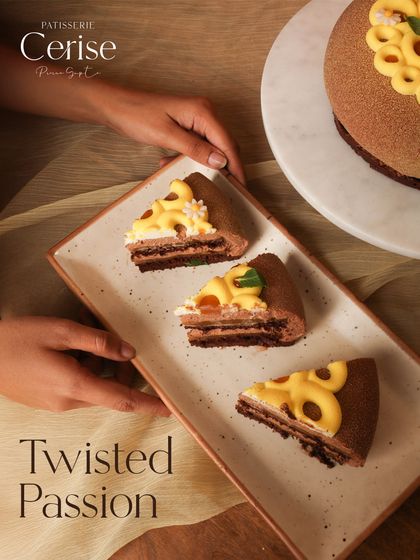 Twisted Passion. This entremet combines tangy passion fruit, silky cream, and a delicate touch of sweetness for a dessert that’s as daring as it is delightful.