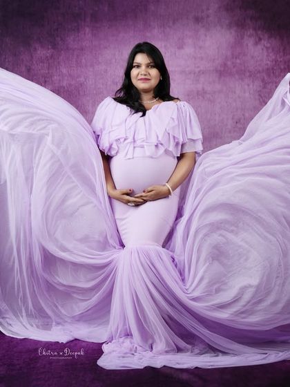 Another beautiful example of our lavender flying gown. The fabric creates a stunning shape that looks like magnificent wings.