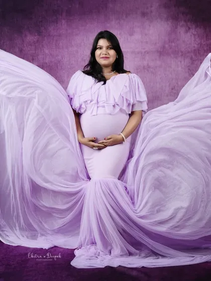 Another beautiful example of our lavender flying gown. The fabric creates a stunning shape that looks like magnificent wings.