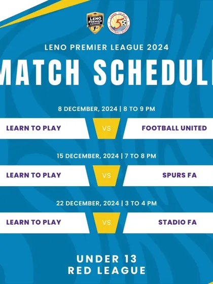 The match schedule for our U13 Red League team in the Leno Premier League 2024.