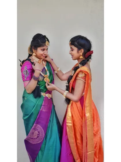A candid shot of two clients I styled. It's always fun getting friends or family ready together for an event, creating looks that are coordinated yet individual.