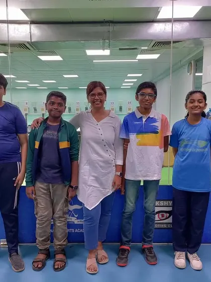 A group photo of young campers with Suma Shirur. These are the moments that can inspire a child to take their interest in a sport to the next level.