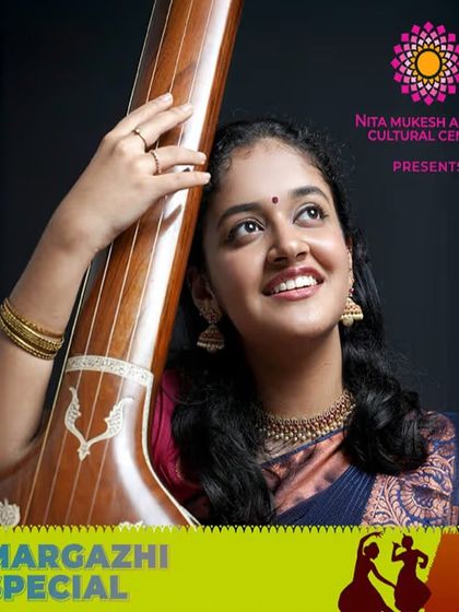 Another poster for my Margazhi Special performance at the NMACC, highlighting me as a young talent in the Carnatic music scene.