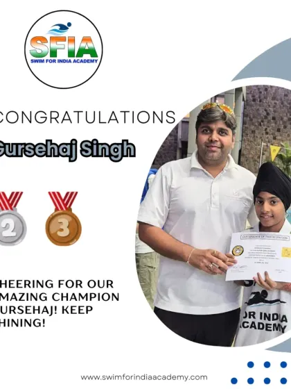 Celebrating Gursehaj's silver and bronze success. Every medal is an achievement for the swimmer, their parents, and the entire academy.