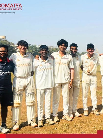 The S K Somaiya Vinay Mandir Junior College cricket team after securing their spot in the semi-finals of the MCA Inter-Collegiate Cricket Tournament.