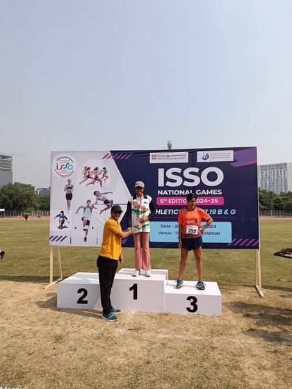 Sanisska standing tall on the first-place podium at the ISSO National Games in Gurgaon. A proud moment for the entire academy.