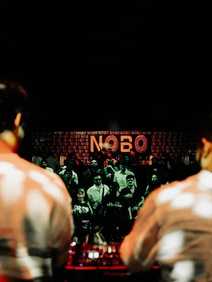 A view from behind our shoulders, looking out at the crowd during the NOBO event with Kayvee.