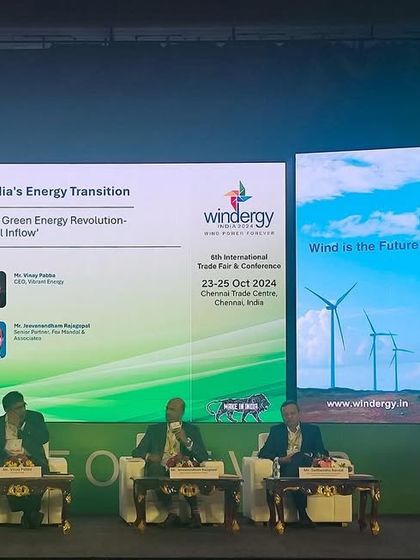 This image captures a panel discussion at the Windergy India Conference 2024. Our Senior Partner, Jeeva Rajagopal, shared his legal perspective on financing the Indian green energy revolution and new avenues for capital inflow into the sector.