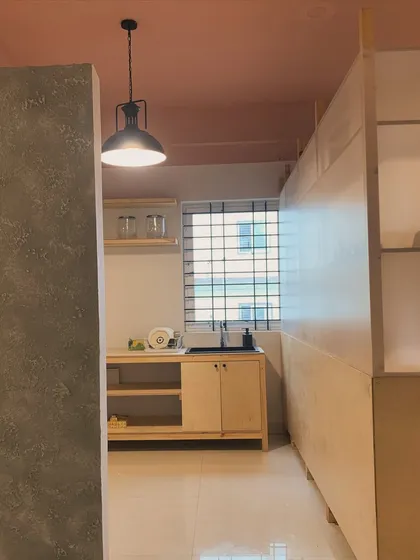 A peek into our pantry and wash-up area. Even the functional parts of our studio are designed to feel clean, calm, and organized.