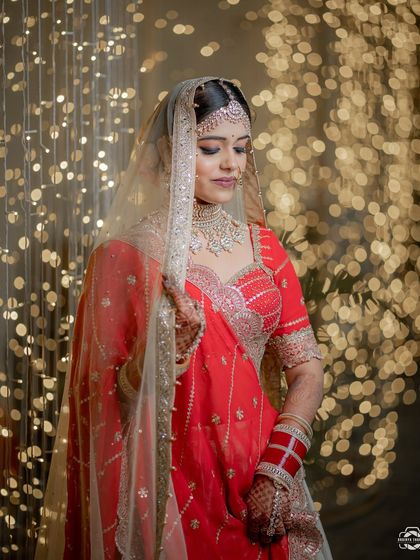 A soft, dreamy portrait, with the focus on her serene expression and beautiful makeup.