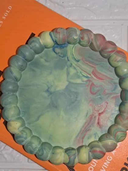 Our bubble tray in a unique Aurora marble effect, created by my sister. We love how the colors blend together.