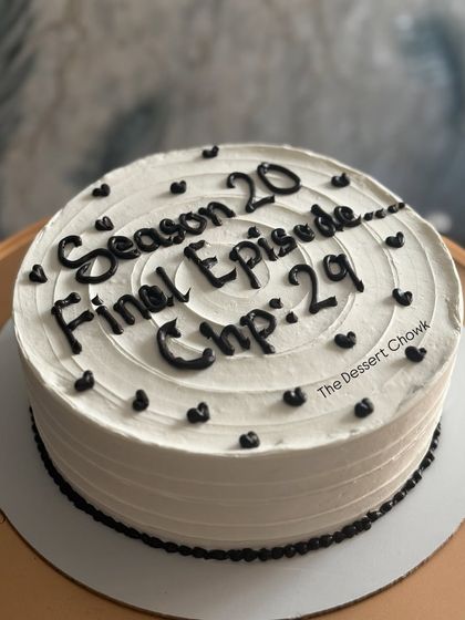 A cake for a TV show fanatic, celebrating a milestone birthday with a "Season 20, Final Episode" theme.
