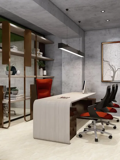 Another view of the MD cabin, showing the sleek, modern desk and ergonomic chairs. The design promotes unhindered productivity and improves the overall working experience.