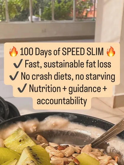 A close-up of a healthy meal, highlighting the 100 Days of Speed Slim challenge.