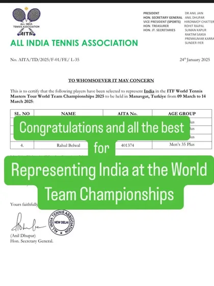 We are proud to announce that coach Rahul Belwal was selected to represent India in the ITF World Tennis Masters Tour World Team Championships. This is the level of experience we bring to our players.
