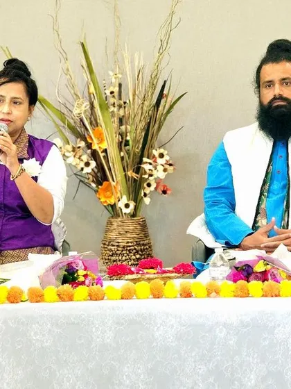 Maa Aditiji speaking during the Satsang in the USA. A duplicate of image 45, this emphasizes the instructional aspect of our programs.